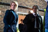 Sinéad Keenan as DCI Jessica James and Sanjeev Bhaskar as DI Sunny Khan in Unforgotten 