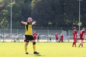 Lee Fallon celebrates his brace for Bessbrook United in their 5-1 win on Saturday.