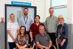 The Southern Health and Social Care Trust’s new ambulatory and virtual stroke team who are supporting patients with mimic or minor stroke related symptoms. Hannah Hazelton, Interim Head of Service Non-Acute Hospitals and Community Stroke, Tanya Parr, Specialist Physiotherapist, James Gilpin, Stroke Service Improvement Lead, Mark Hawthorne, Stroke Consultant, Mary-Ellen Donnelly, Specialist Nurse, Joanne McKee, Community Stroke Lead and  Ronan Ruddy, Clerical Officer.