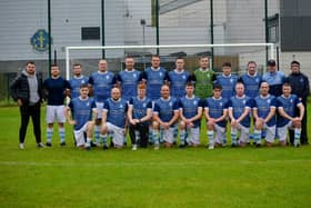 The newly formed Mayobridge FC pictured at Jennings Park on Saturday before their Mid-Ulster tie with Valley Rangers Picture: Brendan Monaghan