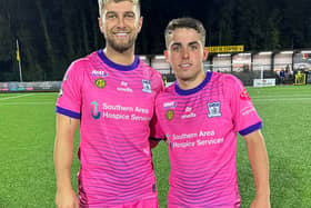 Newry City scorers Adam Salley & Jordan Mooney.