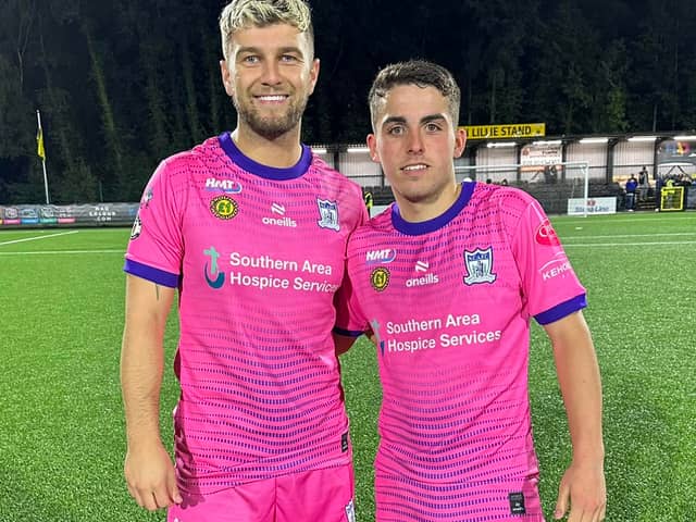 Newry City scorers Adam Salley & Jordan Mooney.