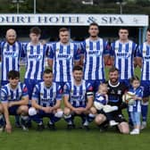 Newry City's starting XI on the opening day of the 2023/24 season v Loughgall. Credit: Presseye/Declan Roughan