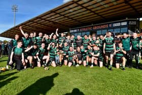 Killeavy players celebrate after they defeated Sean Treacy's 2-17 to 2-12 in the Armagh Junior Hurling Championship Final.