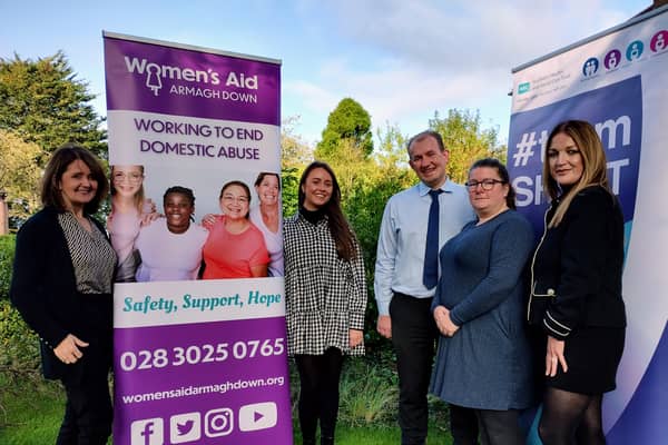 Pictured l-r are: Trudy Reid, Director of Medicine and Unscheduled Care, Caoilfhionn Hardy, DASS Worker, Colm McCafferty, Interim Director of Children and Young People's Services, Helen Cranney Support Services Manager Women's Aid and Virginia Murphy, Interim Head of Acute Social Work.