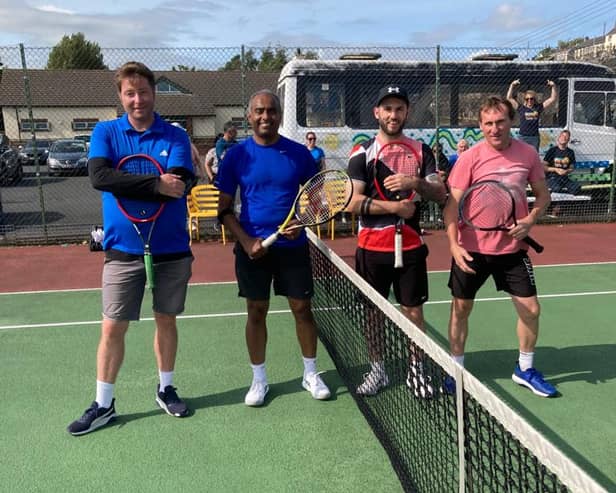 Men's Doubles at the Newry Tennis Open 2023 - Tim Smith, Giby Vettiankal, Malachy G and Shane McAteer