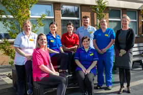 (Back l-r) Catherine Murchan, Occupational Therapist, Catherine Watters, Specialist Nurse, Olivia McClory, Team Lead, Hayden Shilliday, Housekeeper, Dr Ann McCann, Specialist Doctor, Yvonne Murphy, Team Manager, Acute Care at Home and Older Peoples Ambulatory Services. (Front l-r) Kymberleah Doyle, Pharmacist and Danielle McBride, Clinical Sister.