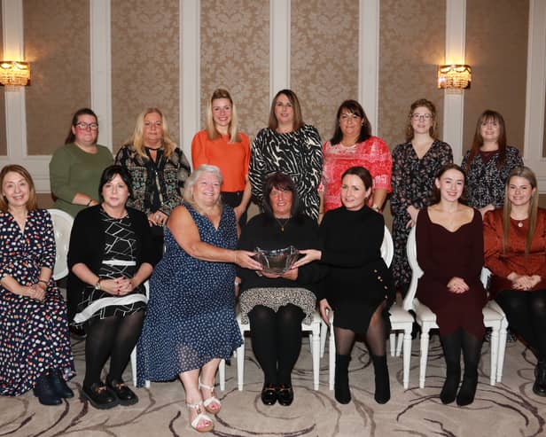 Newry, Mourne and Down Council Chairperson, Councillor Valerie Harte with Eileen Murphy, CEO, board members and the team from Women's Aid Armagh Down at a civic reception for its 40th anniversary in the Canal Court Hotel & Spa.