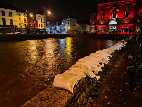 Sandbags along the canal in Newry. Pic: @deptinfra/X