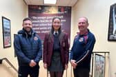 Caitlin Byrne pictured with one of her coaches Mr Bradley (left) and Mr Rafferty, Co-ordinator of Extra Curricular Sport. Not pictured: Mrs O’Hare. Credit: St Paul’s Facebook.
