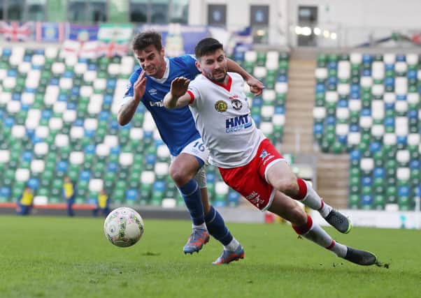 Newry City's Darren King (pictured) was at the centre of controversy as Linfield defeated Newry City 3-0 on Saturday evening. Picture: INPHO/Brian Little