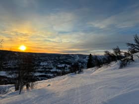 The sun sets on our first day skiing in Geilo, Norway. 