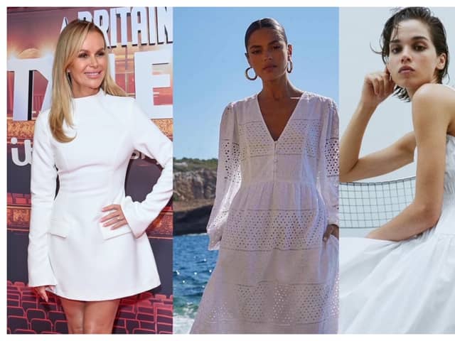 Britain's Got Talent judge Amanda Holden loves white, NationalWorld's Associate Editor Marina LIcht shows you how to get the look on the high street. Picture: Getty, M&S, H&M