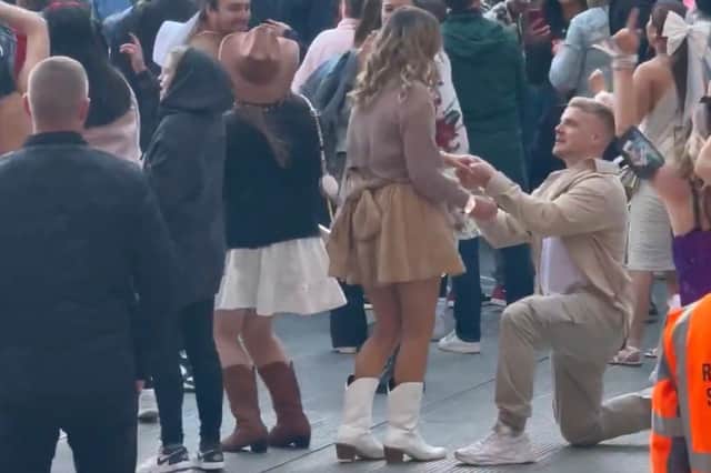 Taylor Swift Eras Tour show sees couple get engaged.