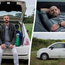 Maciej Bober lives in his Fiat 500 full-time and says he's "happier than ever".