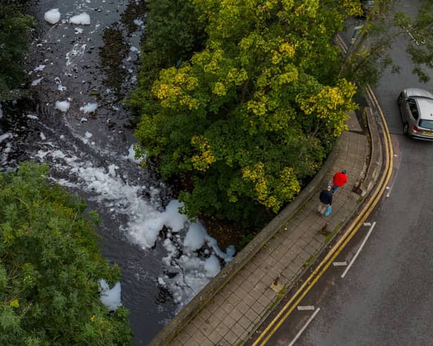 Foam floating along the River Tame after reports of pollution