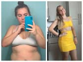 Brianna Alexander before, left, she used Simple weightloss app and after, right in yellow dress