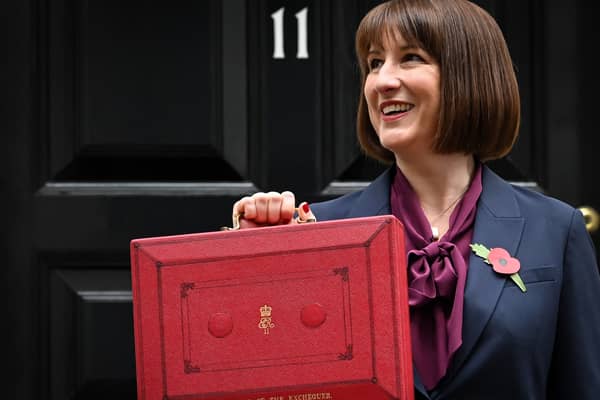 Rachel Reeves poses with the red Budget Box as she leaves 11 Downing Street to present the government's annual Autumn budget to Parliament (Photo: JUSTIN TALLIS/AFP via Getty Images)
