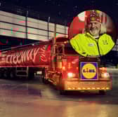 ‘Nick’ brings the Lidl cola truck to life. He is seen ticking off his list and loading up present boxes, in the Christmas ad campaign.