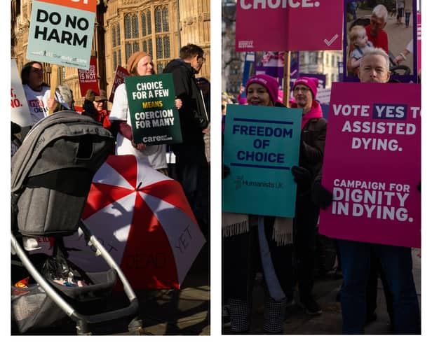 Campaigners both for and against turn out as MPs prepare to vote on the proposed assisted dying bill in Parliament.