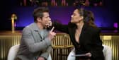 Hosts Nick and Vanessa Lachey during the Love Is Blind season 8 reunion. Photo by Netflix.