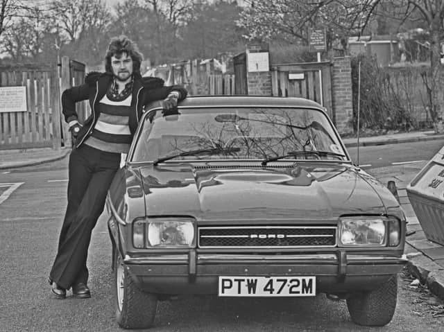 A trendy looking DJ Noel Edmonds is pictured here in 1974 beside his Ford Capri Mk II. The Capri was the seventh best-selling car of the 1970s, with 378,310 registered, according to startrescue.co.uk, which described how it 'fused simple mechanics with sporty styling and an affordable price tag'. It was known as a 'pony' car - like a 'muscle' car, but smaller.