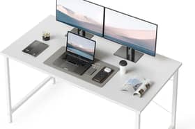 CubiCubi modern white office desk with metal frame and wide top


