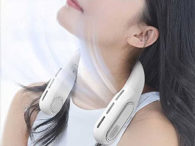 The bladeless neck fan provides a targeted breeze while keeping your hands free