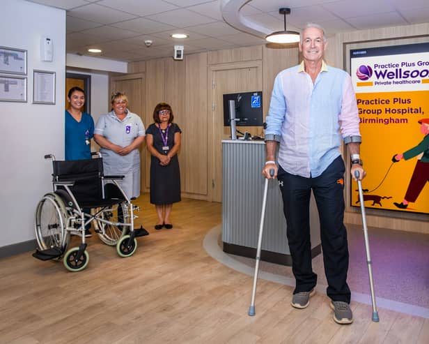 Dr Hilary Jones prepares to leave the Practice Plus Group Hospital in Birmingham after his hip replacement surgery.
