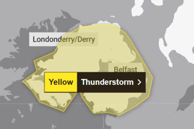 A Met Office thunderstorm warning is in place for Northern Ireland.