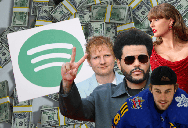 Who, over the last 10 years, has made 'bank' with the number of Spotify streams and estimated revenue made through the streaming platform?