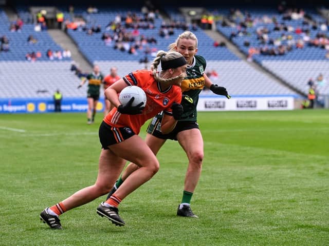 Action from the Lidl LGFA NFL Division 1 final. Pic: Brendan Monaghan