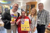 Craigavon Area Hospital ED Sister Shauna Colyer and Naoimh McGlone Service Improvement Lead for Dementia are pictured launching the Purple Heart Project with Gerard Doran and Peter Alexander, Dementia NI members who were part of the ED Quality Improvement group who developed the Purple Heart Patient leaflet.