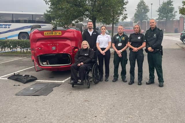 Police, fire and ambulance reps who took part in the Road Safe Roadshow.