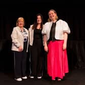 Elaine Patterson (Innovation and Entrepreneurship Programme Manager at InterTradeIreland), TechFoundHer Breakthrough Award winner Claire Brannigan (founder of Skinakin) and Máirín Murray (founder of TechFoundHer) at the TechFoundHer Summit 2025.