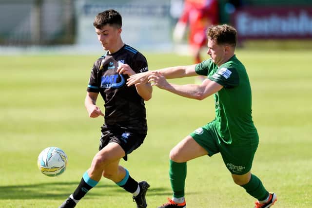 Newry City's Donal Scullion in action against Dundela. Pic: Brendan Monaghan
