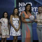 Junior Club Team of the Year, 2024, Newry Gymnastics Club with Coach Cushla McLoughlin and Councillor Tierna Howie.