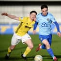 Michael Leddy, in action against Moyola Park, scored two goals during Warrenpoint's 3-0 victory away to Coagh. Pic: Brendan Monaghan