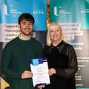 Ulster University prize winner Ciaran Rafferty from Newry with Dr Mary Boyd, also from Newry.
