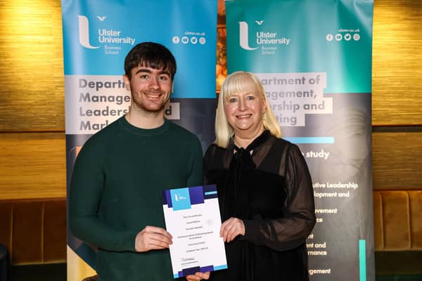 Ulster University prize winner Ciaran Rafferty from Newry with Dr Mary Boyd, also from Newry.
