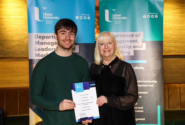 Ulster University prize winner Ciaran Rafferty from Newry with Dr Mary Boyd, also from Newry.