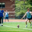 Mullaghbawn man Paddy McAteer pictured kicking an American football during his time in Ohio.