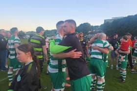 Cleary Celtic celebrate winning the AOH Cup with a 2-1 victory over Villa Rovers in Jennings Park.