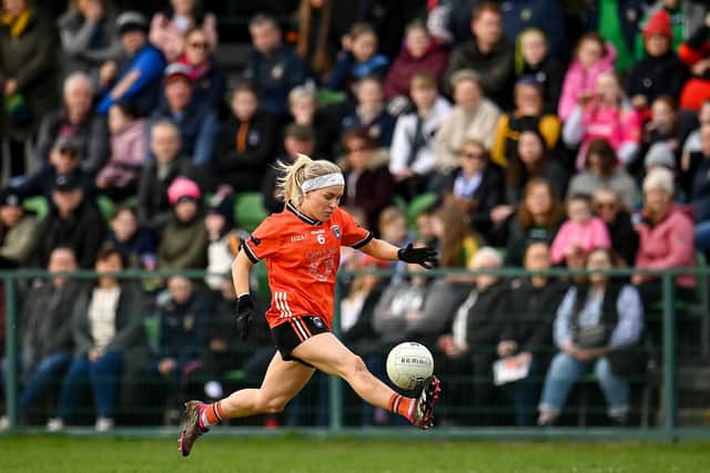 Lauren McConville on the run for Armagh. Pic: Sportsfile