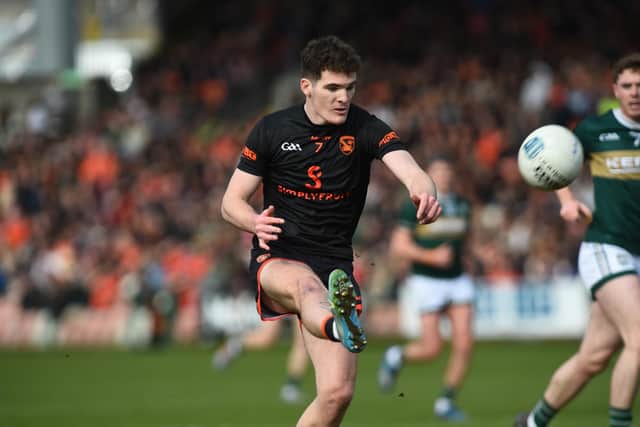 Jarlath Óg Burns takes a shot towards the posts against Kerry.