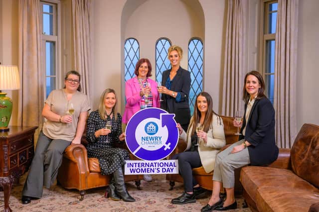 (L-R) Helen Cranney, Support Services Manager at Women’s Aid Armagh Down, Lee Campbell, Principal & CEO of Southern Regional College, Edwina Flynn, President of Newry Chamber, Zeeola Worrall, Practice Manager at Zen Orthodontics, Sherryl Murphy, Director of Sales & Marketing at Killeavy Castle Estate and Marie Farrell, Tax Partner at KPMG Ireland.
