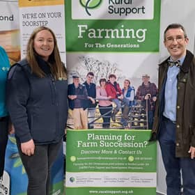 Kevin Doherty CEO Rural Support, Catherine McKenna, Farming for the Generations Programme Manager and Andrew Muir, Minister of Agriculture, Environment, and Rural Affairs.