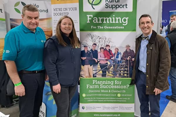 Kevin Doherty CEO Rural Support, Catherine McKenna, Farming for the Generations Programme Manager and Andrew Muir, Minister of Agriculture, Environment, and Rural Affairs.