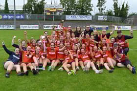 The Armagh players celebrate after their side's victory in the LGFA All-Ireland U16 B Championship final match between Armagh and Galway at Glennon Brothers Pearse Park in Longford. Pictures: Stephen Marken/Sportsfile