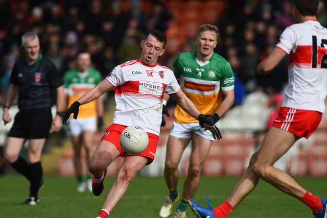 Carrickcruppen retained their place in Senior football with victory over Pearse Ogs last week. Pictured is 'Cruppen forward Aaron Anderson.